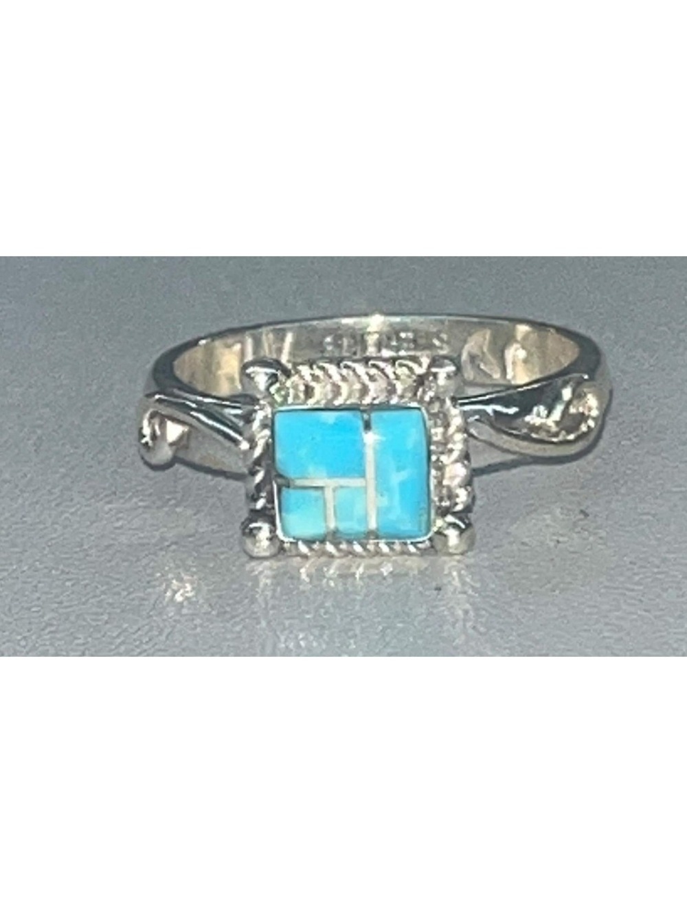 Native American Navajo handmade sterling silver inlay turquoise ring size 9